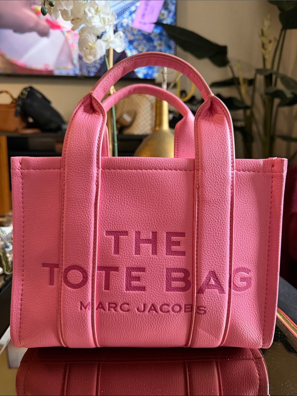Marc Jacobs Pink Pebbled Leather Mini Tote with Logo